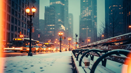Streets of Manhattan during snow storm.の素材