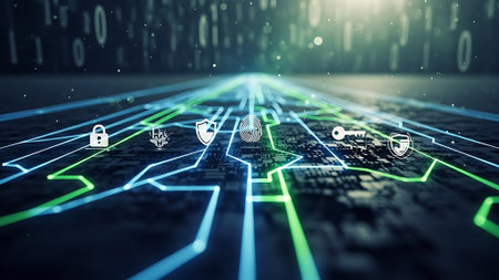 Cyber security and data protection concept. 3d rendering double exposureの素材