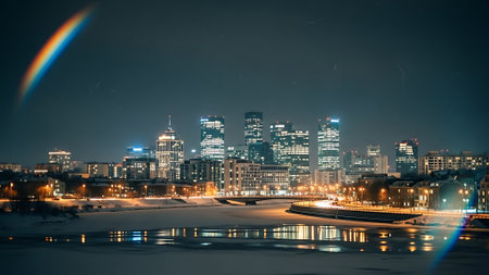 Panoramic view of the city at night, Moscow, Russiaの素材