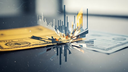 Investment concept with stock market chart and dollar banknotes 3D renderingの素材