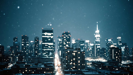 Night cityscape with skyscrapers, New York City, USAの素材