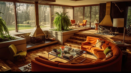 Interior of a living room with orange armchairs and coffee tableの素材
