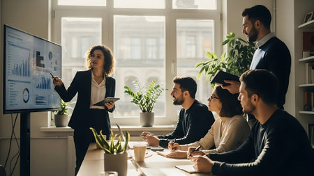 Group of young business people in smart casual wear working together in modern office.の素材