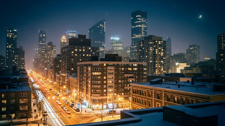 Night view of the city of Boston, Massachusetts, United States.の素材