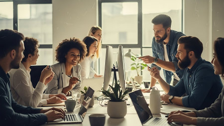 Group of young business people in smart casual wear working together in the office.の素材