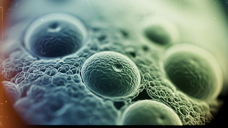 3d illustration of sperm and egg cell in high detail background.の素材