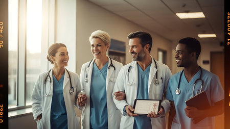 Healthcare people group. Professional doctor working in hospital office or clinic with other doctors, nurse and surgeon. Medical technology research institute and doctor staff service concept.の素材