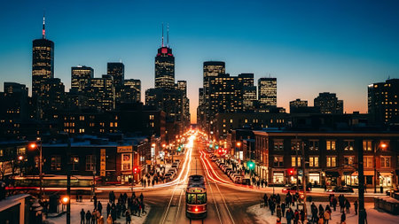View of Chicago downtown at dusk.の素材