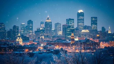 Boston Skyline at Winter Night, Massachusetts, United States of America.の素材