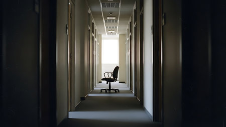 Office corridor with chair and light from the window. 3d renderingの素材