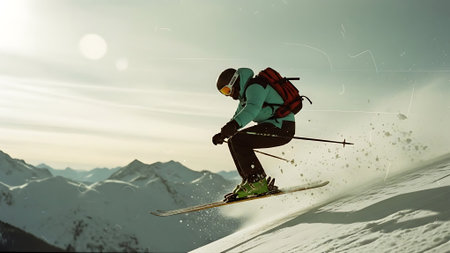 Freestyle Skier jumping high in the mountains. 3d renderingの素材