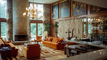 Interior of a hotel lobby with a sofa and a coffee tableの素材
