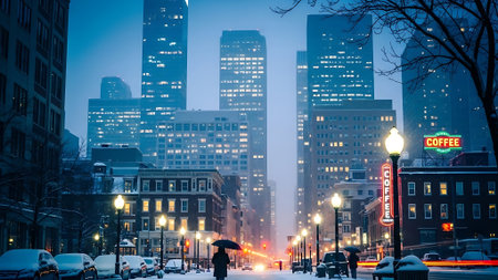 New York City street at night.の素材