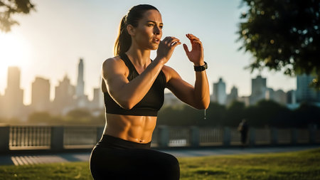 Beautiful young woman exercising in the city. Fitness, sport and healthy lifestyle concept.の素材