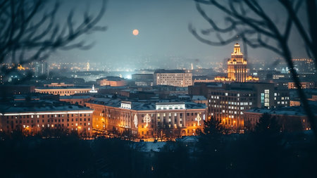 Panoramic view of Vilnius at night, Lithuania.の素材