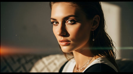 Portrait of a beautiful young woman. Beauty, fashion. Optics.の素材