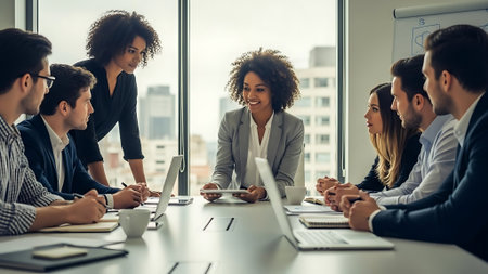 Group of multiethnic business people working together in modern office.の素材