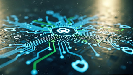 Circuit board and data connection concept. 3d rendering toned imageの素材