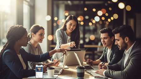 Group of young business people working together in modern office. Business concept.の素材