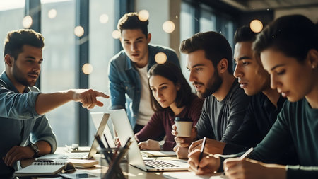 Group of multiethnic business people working together in modern office.の素材