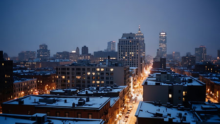 Night view of the city of Kiev, Ukraine, on a winter eveningの素材