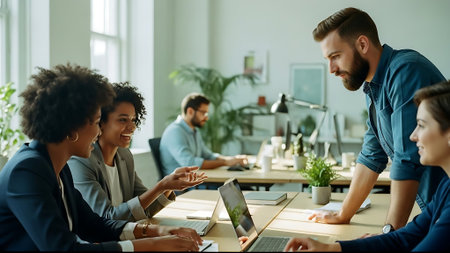 Group of multiethnic business people working together in modern office.の素材