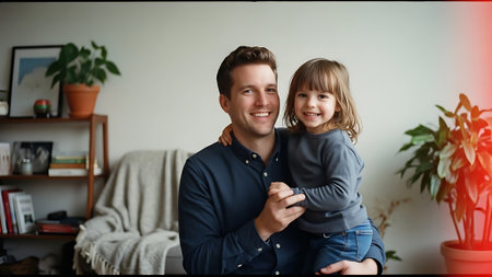 Portrait of a happy father and his adorable little daughter at homeの素材