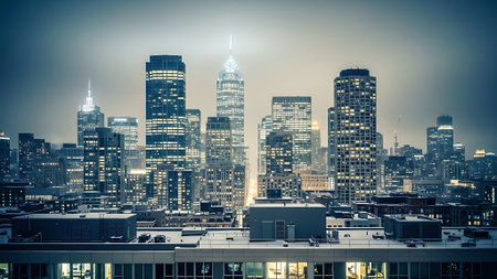 New York City skyline with skyscrapers at night. USA.の素材