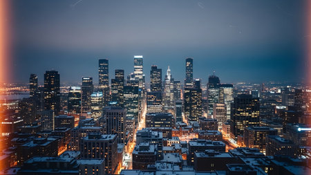 Night view of Manhattan, New York City, United States of Americaの素材
