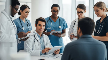 Group of doctors and nurses in a medical team meeting in the hospitalの素材