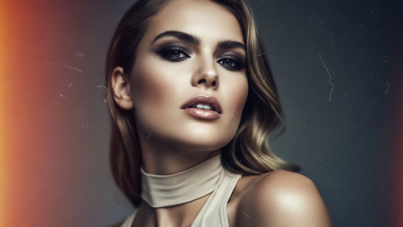 Portrait of beautiful young woman with makeup in fashion style. Studio shot.の素材