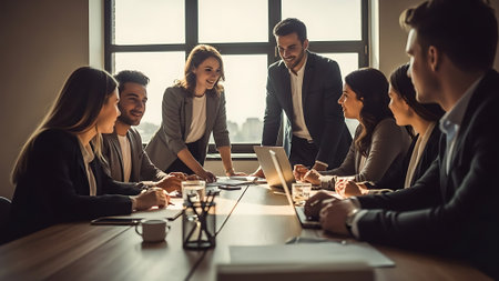 Business people working together in office. Group of business people working together in office.の素材