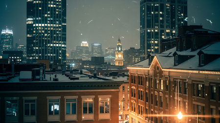 Cityscape of Boston at night, Massachusetts, United States of America.の素材