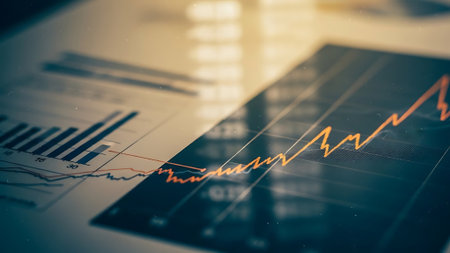 Stock market or forex trading graph and candlestick chart suitable for financial investment concept. Economy trends background for business idea and all art work design. Abstract finance background.の素材