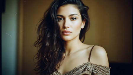 Portrait of a beautiful young woman in lingerie. Fashion photo.の素材