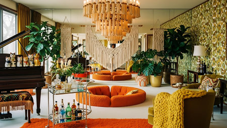 Interior of a luxury living room with orange sofa and armchairの素材