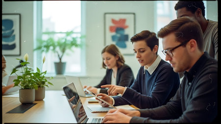 Group of business people discussing business plan  in the office. Selective focus.の素材