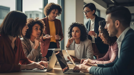 Group of multiethnic business people working together in modern office.の素材