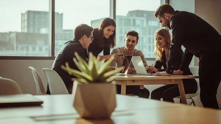 Group of young business people in smart casual wear working together in the office.の素材