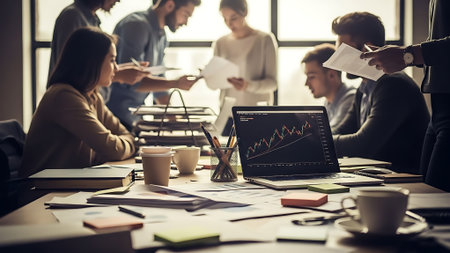 Group of business people working together in modern office. Teamwork concept.の素材