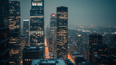 New York City skyline at sunset with skyscrapers. USA.の素材
