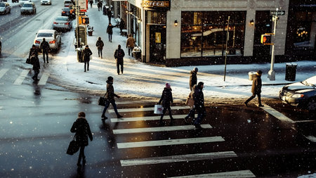 People cross the street in Manhattan.の素材