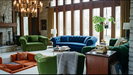 Interior of modern living room with sofa, armchairs and coffee tableの素材