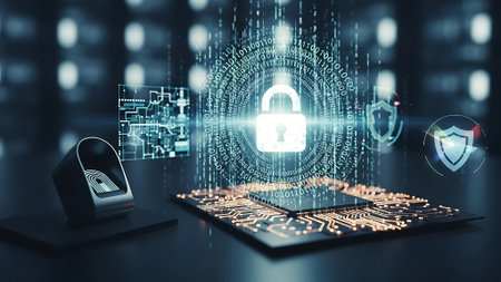 Cyber security and information protection concept on blurred background 3D renderingの素材