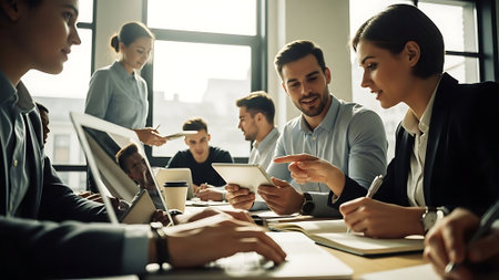 Business people working together in office. Group of business people working together in office.の素材