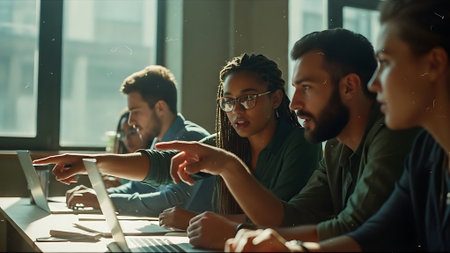 Group of multiethnic business people working together in modern office.の素材