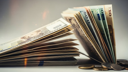 Money on the table with filter effect retro vintage style and soft focusの素材