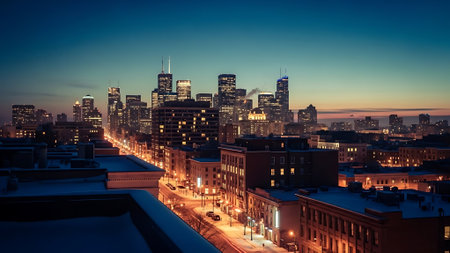 Boston skyline at dusk with urban skyscrapers, Massachusetts, USA.の素材