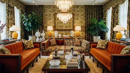 Interior of luxury living room and dining area in classic style.の素材