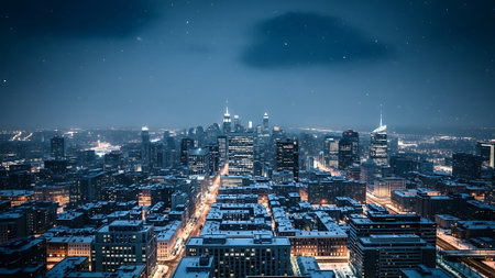 Panoramic view of the city of Frankfurt am Main at nightの素材